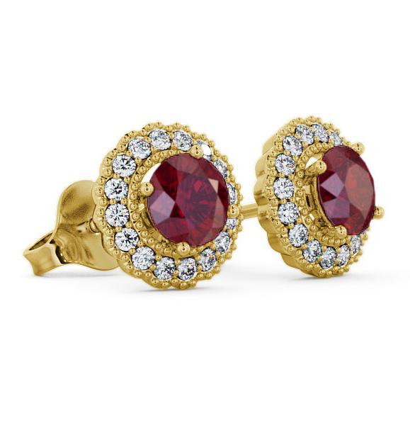 Halo Ruby and Diamond 1.56ct Earrings 18K Yellow Gold GEMERG2_YG_RU_THUMB1 
