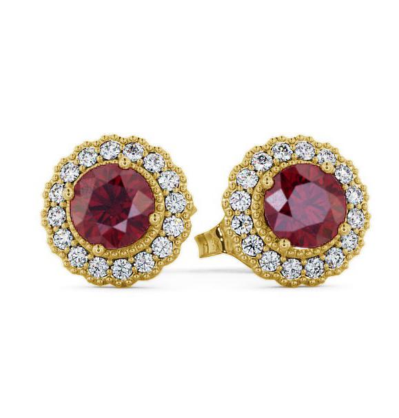 Halo Ruby and Diamond 1.56ct Earrings 18K Yellow Gold GEMERG2_YG_RU_THUMB2 