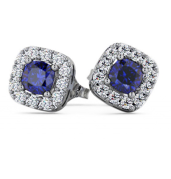 Halo Blue Sapphire and Diamond 1.12ct Earrings 18K White Gold GEMERG3_WG_BS_THUMB1 