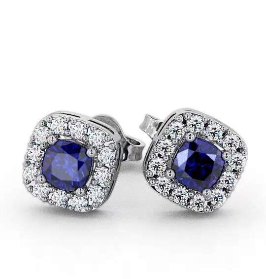 Halo Blue Sapphire and Diamond 1.12ct Earrings 18K White Gold GEMERG3_WG_BS_THUMB1