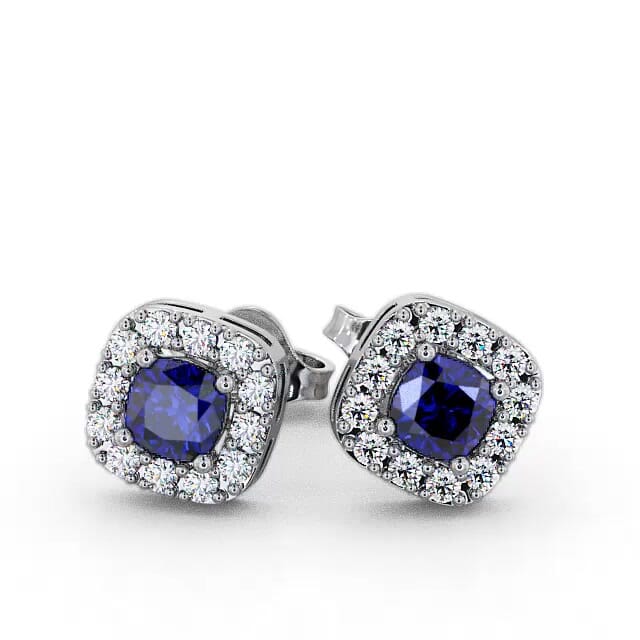Halo Blue Sapphire and Diamond 1.12ct Earrings 18K White Gold - Kendall GEMERG3_WG_BS_EAR