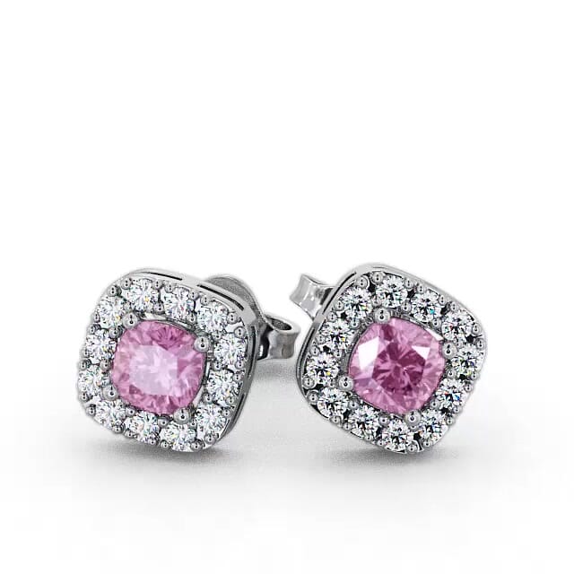 Halo Pink Sapphire and Diamond 1.12ct Earrings 18K White Gold - Kendall GEMERG3_WG_PS_EAR