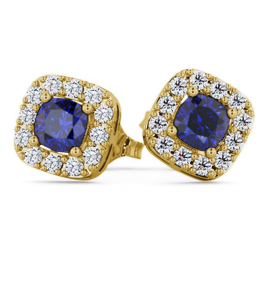 Halo Blue Sapphire and Diamond 1.12ct Earrings 9K Yellow Gold GEMERG3_YG_BS_THUMB1 