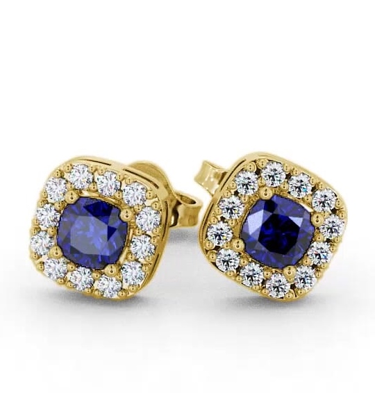 Halo Blue Sapphire and Diamond 1.12ct Earrings 18K Yellow Gold GEMERG3_YG_BS_THUMB1