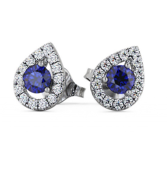 Halo Blue Sapphire and Diamond 0.96ct Earrings 9K White Gold GEMERG4_WG_BS_THUMB1 