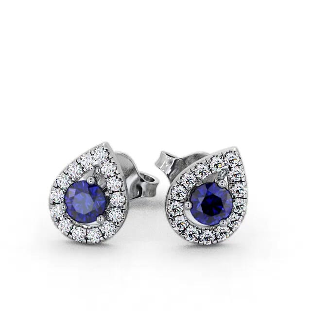 Halo Blue Sapphire and Diamond 0.96ct Earrings 18K White Gold - Brexley GEMERG4_WG_BS_EAR