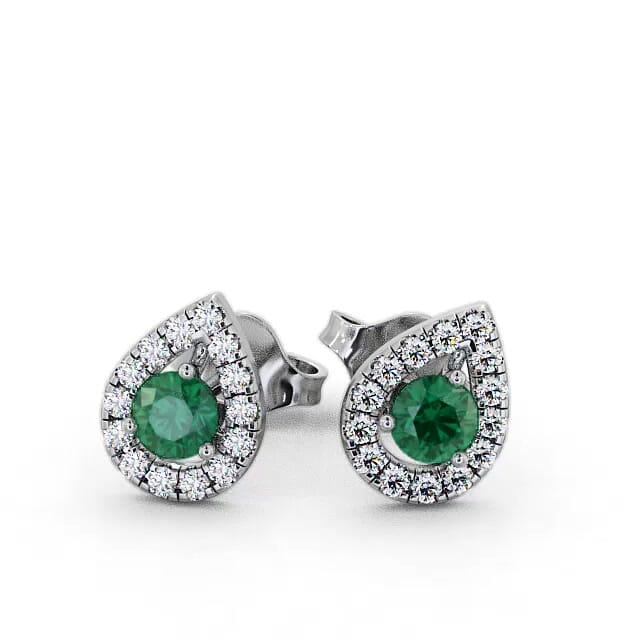 Halo Emerald and Diamond 0.82ct Earrings 18K White Gold - Brexley GEMERG4_WG_EM_EAR