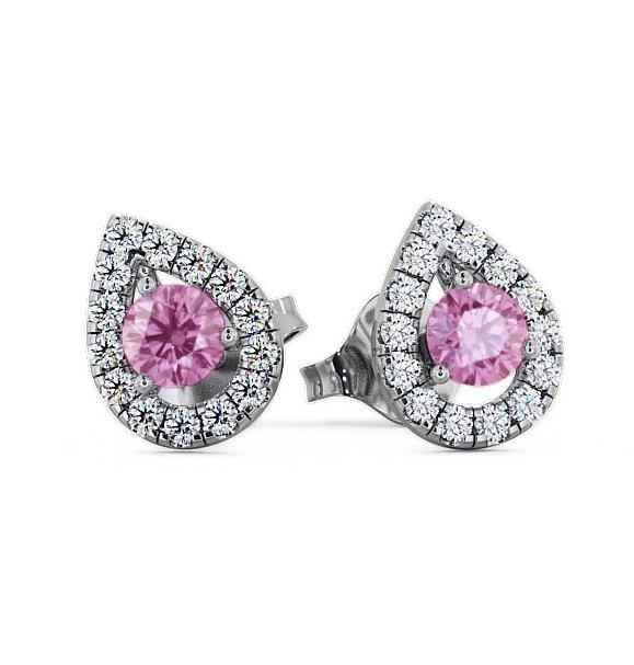 Halo Pink Sapphire and Diamond 0.96ct Earrings 9K White Gold GEMERG4_WG_PS_THUMB1