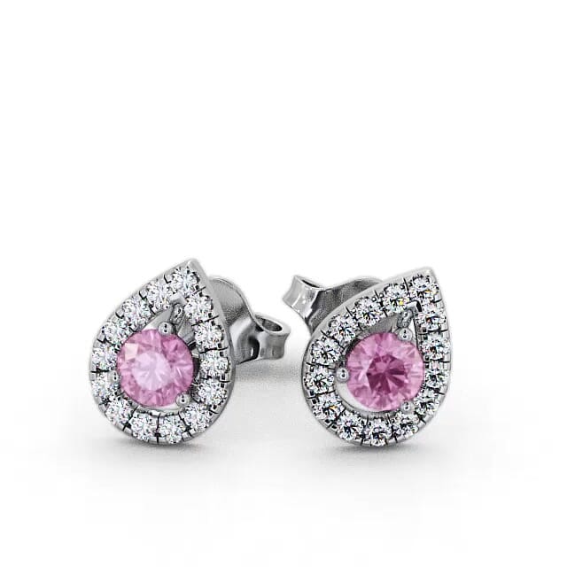 Halo Pink Sapphire and Diamond 0.96ct Earrings 18K White Gold - Brexley GEMERG4_WG_PS_EAR
