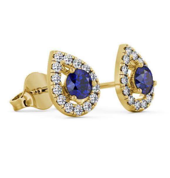 Halo Blue Sapphire and Diamond 0.96ct Earrings 18K Yellow Gold GEMERG4_YG_BS_THUMB1 