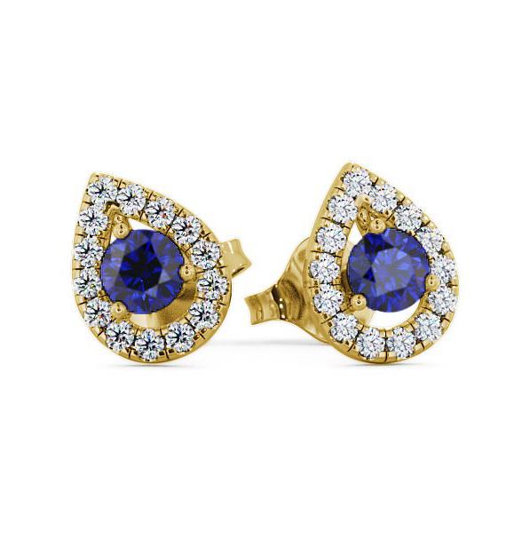 Halo Blue Sapphire and Diamond 0.96ct Earrings 9K Yellow Gold GEMERG4_YG_BS_THUMB1