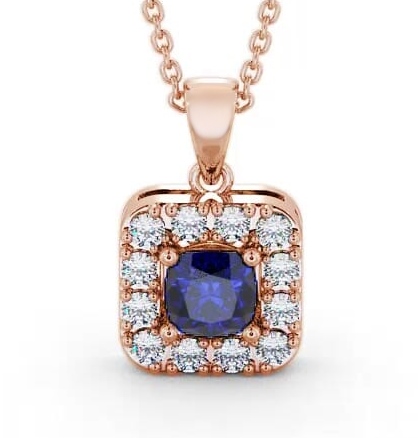 Halo Blue Sapphire and Diamond 1.90ct Pendant 9K Rose Gold GEMPNT14_RG_BS_THUMB1