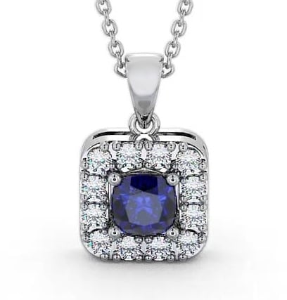 Halo Blue Sapphire and Diamond 1.90ct Pendant 9K White Gold GEMPNT14_WG_BS_THUMB1