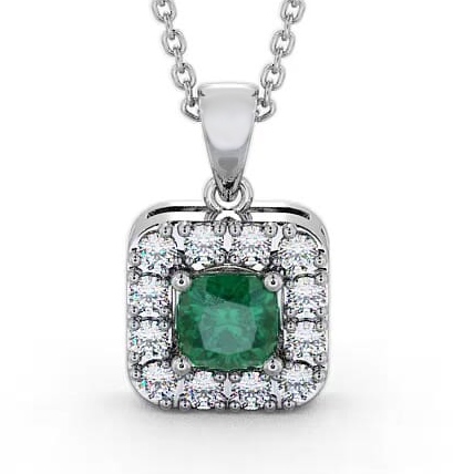 Halo Emerald and Diamond 1.60ct Pendant 9K White Gold GEMPNT14_WG_EM_THUMB1