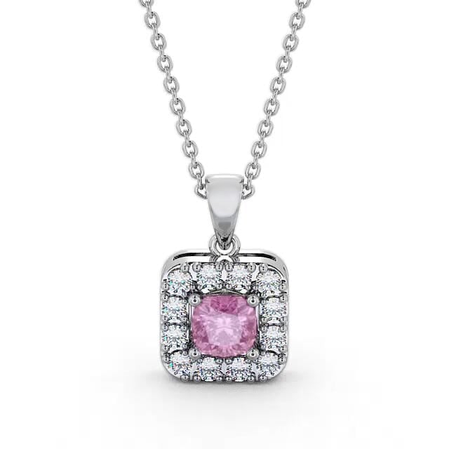 Halo Pink Sapphire and Diamond 1.90ct Pendant 18K White Gold - Kensie GEMPNT14_WG_PS_NECK