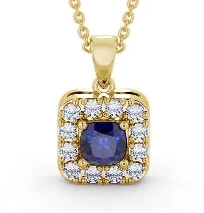 Halo Blue Sapphire and Diamond 1.90ct Pendant 9K Yellow Gold GEMPNT14_YG_BS_THUMB1