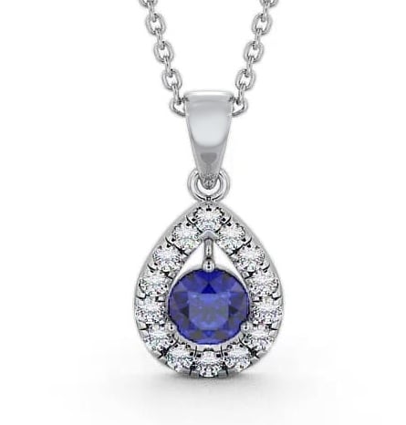 Halo Blue Sapphire and Diamond 1.47ct Pendant 9K White Gold GEMPNT1_WG_BS_THUMB1