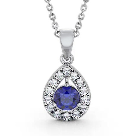 Halo Blue Sapphire and Diamond 1.47ct Pendant 9K White Gold GEMPNT1_WG_BS_THUMB2 