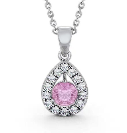 Halo Pink Sapphire and Diamond 1.47ct Pendant 18K White Gold GEMPNT1_WG_PS_THUMB1