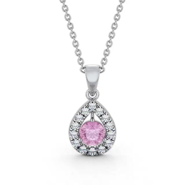 Halo Pink Sapphire and Diamond 1.47ct Pendant 18K White Gold - Milana GEMPNT1_WG_PS_NECK