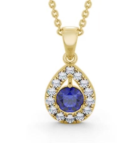Halo Blue Sapphire and Diamond 1.47ct Pendant 9K Yellow Gold GEMPNT1_YG_BS_THUMB1