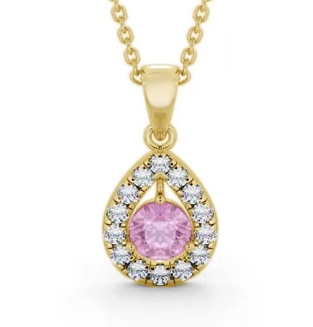 Halo Pink Sapphire and Diamond 1.47ct Pendant 18K Yellow Gold GEMPNT1_YG_PS_THUMB1