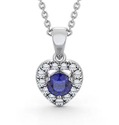 Halo Blue Sapphire and Diamond 0.90ct Pendant 18K White Gold GEMPNT2_WG_BS_THUMB1