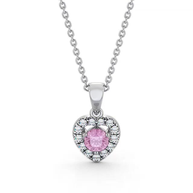 Halo Pink Sapphire and Diamond 0.90ct Pendant 18K White Gold - Sakina GEMPNT2_WG_PS_NECK