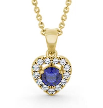 Halo Blue Sapphire and Diamond 0.90ct Pendant 18K Yellow Gold GEMPNT2_YG_BS_THUMB1