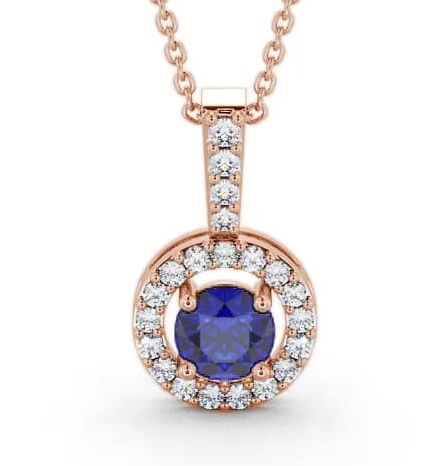 Halo Blue Sapphire and Diamond 1.50ct Pendant 18K Rose Gold GEMPNT3_RG_BS_THUMB1