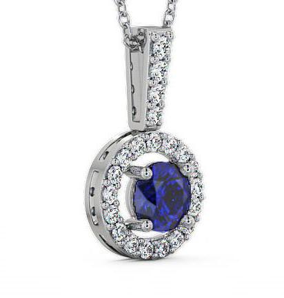 Halo Blue Sapphire and Diamond 1.50ct Pendant 18K White Gold GEMPNT3_WG_BS_THUMB1 