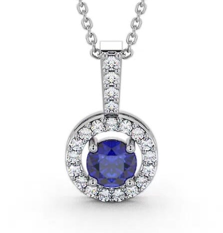 Halo Blue Sapphire and Diamond 1.50ct Pendant 18K White Gold GEMPNT3_WG_BS_THUMB2 