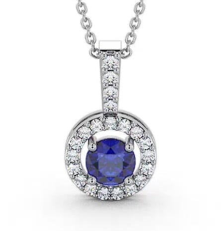 Halo Blue Sapphire and Diamond 1.50ct Pendant 18K White Gold GEMPNT3_WG_BS_THUMB1
