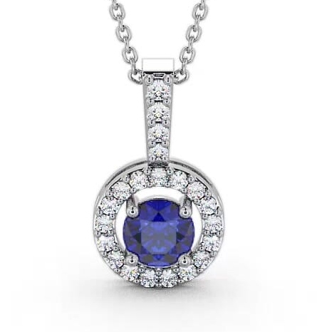 Halo Blue Sapphire and Diamond 1.50ct Pendant 9K White Gold GEMPNT3_WG_BS_THUMB2 