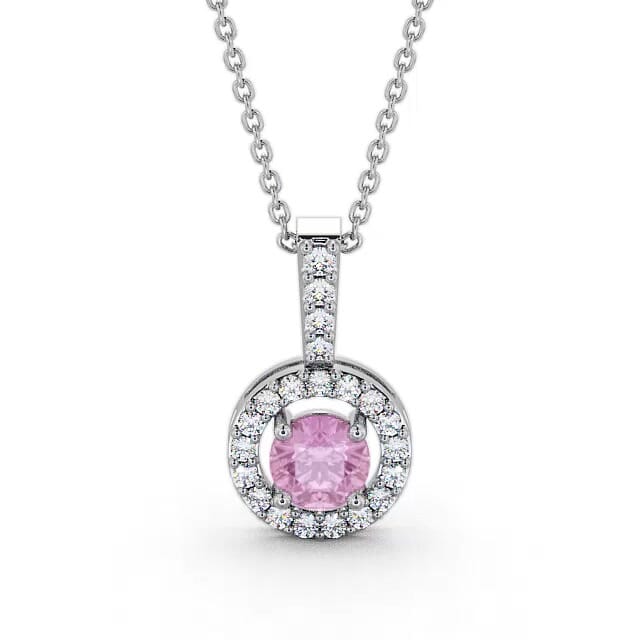Halo Pink Sapphire and Diamond 1.50ct Pendant 18K White Gold - Kyrie GEMPNT3_WG_PS_NECK