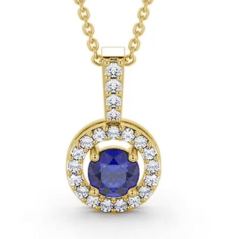 Halo Blue Sapphire and Diamond 1.50ct Pendant 18K Yellow Gold GEMPNT3_YG_BS_THUMB1
