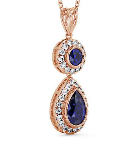 Drop Style Blue Sapphire and Diamond 1.82ct Pendant 18K Rose Gold GEMPNT4_RG_BS_THUMB1 