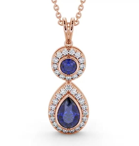 Drop Style Blue Sapphire and Diamond 1.82ct Pendant 18K Rose Gold GEMPNT4_RG_BS_THUMB2 