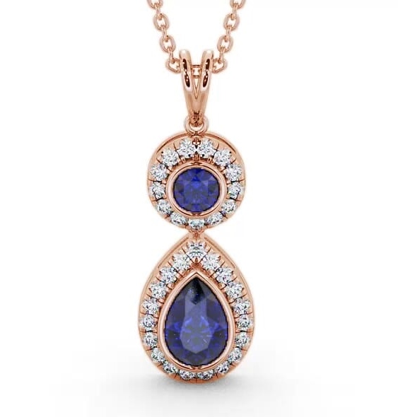 Drop Style Blue Sapphire and Diamond 1.82ct Pendant 18K Rose Gold GEMPNT4_RG_BS_THUMB1