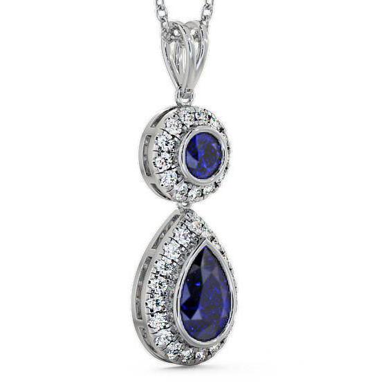 Drop Style Blue Sapphire and Diamond 1.82ct Pendant 9K White Gold GEMPNT4_WG_BS_THUMB1 