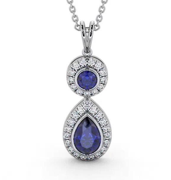 Drop Style Blue Sapphire and Diamond 1.82ct Pendant 18K White Gold GEMPNT4_WG_BS_THUMB1