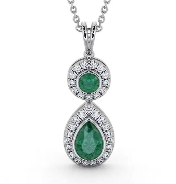 Drop Style Emerald and Diamond 1.60ct Pendant 18K White Gold GEMPNT4_WG_EM_THUMB1
