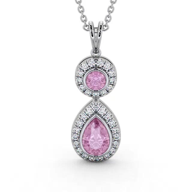 Drop Style Pink Sapphire and Diamond 1.82ct Pendant 18K White Gold - Zena GEMPNT4_WG_PS_NECK