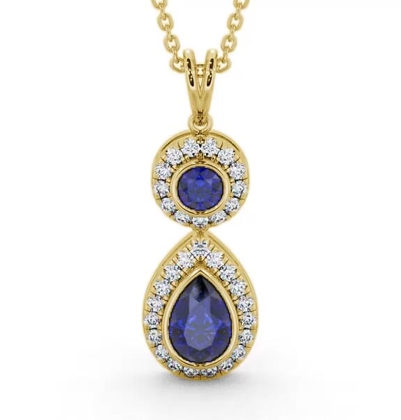 Drop Style Blue Sapphire and Diamond 1.82ct Pendant 18K Yellow Gold GEMPNT4_YG_BS_THUMB1