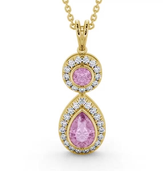 Drop Style Pink Sapphire and Diamond 1.82ct Pendant 9K Yellow Gold GEMPNT4_YG_PS_THUMB1
