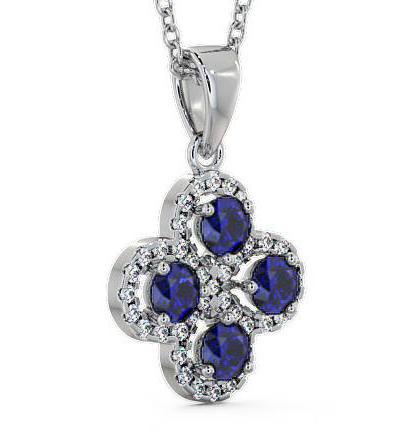 Cluster Blue Sapphire and Diamond 1.05ct Pendant 18K White Gold GEMPNT5_WG_BS_THUMB1 