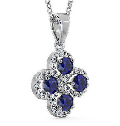 Cluster Blue Sapphire and Diamond 1.05ct Pendant 9K White Gold GEMPNT5_WG_BS_THUMB1 