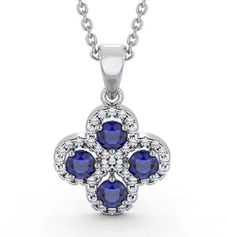 Cluster Blue Sapphire and Diamond 1.05ct Pendant 18K White Gold GEMPNT5_WG_BS_THUMB1