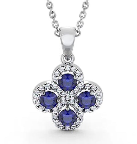 Cluster Blue Sapphire and Diamond 1.05ct Pendant 18K White Gold GEMPNT5_WG_BS_THUMB2 