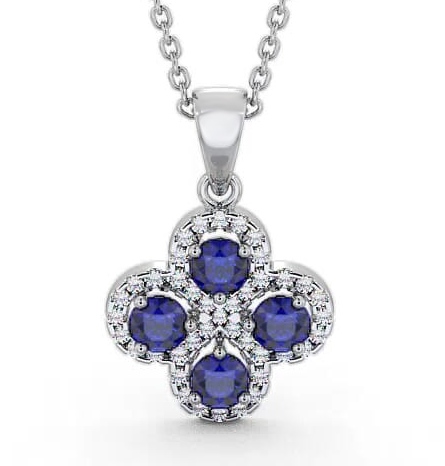 Cluster Blue Sapphire and Diamond 1.05ct Pendant 9K White Gold GEMPNT5_WG_BS_THUMB2 